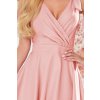 ROSALIA Dámské šaty s psaníčkovým výstřihem a mašlemi - pudrově růžové 393-2 (Velikost L, Barva Růžová)
