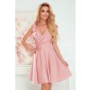 Numoco ROSALIA Dámské šaty s psaníčkovým výstřihem a mašlemi - pudrově růžové 393-2 (Velikost L, Barva Růžová)
