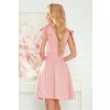 Numoco ROSALIA Dámské šaty s psaníčkovým výstřihem a mašlemi - pudrově růžové 393-2 (Velikost L, Barva Růžová)