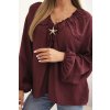 Dámská halenka ART92320 s nařaseným výstřihem a ozdobou (Velikost UNI, Barva Bordó)