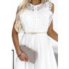 Numoco GRETA šaty s krajkou a zlatým páskem - bílý 454-1 (Velikost UNI, Barva Bílá)