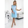 GRETA šaty s krajkou a zlatým páskem - světle modrá 454-4 (Velikost UNI, Barva Modrá - světle)