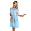 GRETA šaty s krajkou a zlatým páskem - světle modrá 454-4 (Velikost UNI, Barva Modrá - světle)