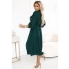 Midi košilové šaty se zlatými knoflíky a kravatou - zelené 531-7 (Velikost UNI, Barva Zelená)