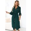 Midi košilové šaty se zlatými knoflíky a kravatou - zelené 531-7 (Velikost UNI, Barva Zelená)