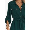 Midi košilové šaty se zlatými knoflíky a kravatou - zelené 531-7 (Velikost UNI, Barva Zelená)