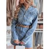 Džínové šaty mini one size JINELLA Dstreet EY2569 s páskem (Velikost S, Barva Modrá - světle)