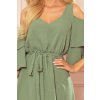 Numoco MARINA šaty s výstřihem - olivová barva 292-6 (Velikost L, Barva Zelená)