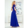 ELENA Dlouhé šaty s výstřihem a zavazováním na ramenou - modré 405-2 (Velikost L, Barva Modrá)