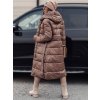 Dámská dlouhá bunda s kapucí VELVETTI Dstreet TY4650 (Velikost S, Barva Hnědá)