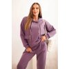 Komplet dámská mikina s kapucí a kalhoty s páskem (Velikost UNI, Barva Fialová)