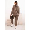 Komplet dámská mikina s kapucí a kalhoty s páskem (Velikost UNI, Barva Béžová - tmavě)