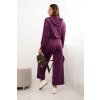 Dámský velurový komplet tepláků se širokými nohavicemi a mikinou s kapucí (Velikost UNI, Barva Fialová)