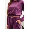 Dámský velurový komplet tepláků se širokými nohavicemi a mikinou s kapucí (Velikost UNI, Barva Fialová)