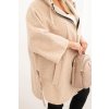 Dámský kabát Plus Size s kapucí a zipem hnědý (Velikost UNI, Barva Béžová)