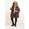 Dámský kabát Plus Size s kapucí a zipem hnědý (Velikost UNI, Barva Béžová)