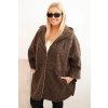Dámský kabát Plus Size s kapucí a zipem hnědý (Velikost UNI, Barva Béžová)