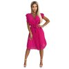 Numoco Plisované šaty s výstřihem a řasením na ramenou - fuchsiové 417-1 (Velikost UNI, Barva Fialová)