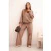Dámská souprava z bavlny se širokými nohavicemi a mikinou na zip (Velikost UNI, Barva Béžová)