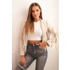Dámská bunda z eko kůže s třásněmi v boho stylu (Velikost UNI, Barva Béžová - tmavě)
