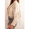 Dámská bunda z eko kůže s třásněmi v boho stylu (Velikost UNI, Barva Smetanová)