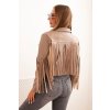 Dámská bunda z eko kůže s třásněmi v boho stylu (Velikost UNI, Barva Béžová - tmavě)