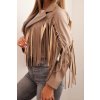Dámská bunda z eko kůže s třásněmi v boho stylu (Velikost UNI, Barva Béžová - tmavě)