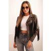 Dámská bunda z eko kůže s třásněmi v boho stylu (Velikost UNI, Barva Smetanová)