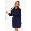 CAMILLE Košilové šaty s kapsami a zavazováním - tmavě modré 284-4 (Velikost S, Barva Modrá)