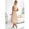 Plisované midi šaty s černým páskem - béžové 548-1 (Velikost UNI, Barva Béžová)
