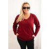 Dámská blůza Plus Size s výstřihem do V a dlouhým rukávem růžová (Velikost 2XL/3XL, Barva Růžová)