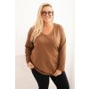 Dámská blůza Plus Size s výstřihem do V a dlouhým rukávem růžová (Velikost 2XL/3XL, Barva Růžová)