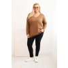 Dámská blůza Plus Size s výstřihem do V a dlouhým rukávem růžová (Velikost 2XL/3XL, Barva Růžová)