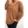 Dámská blůza Plus Size s výstřihem do V a dlouhým rukávem růžová (Velikost 2XL/3XL, Barva Růžová)