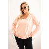 Dámská blůza Plus Size s výstřihem do V a dlouhým rukávem růžová (Velikost 2XL/3XL, Barva Růžová)