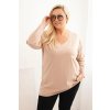 Dámská blůza Plus Size s výstřihem do V a dlouhým rukávem růžová (Velikost 2XL/3XL, Barva Růžová)