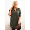 Dámské košilové šaty Plus Size s delším zadním dílem a ohrnovacími rukávy tmavě mátová (Velikost UNI, Barva Zelená)