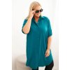 Dámské košilové šaty Plus Size s delším zadním dílem a ohrnovacími rukávy tmavě mátová (Velikost UNI, Barva Zelená)