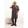 Dámské košilové šaty Plus Size s delším zadním dílem a ohrnovacími rukávy tmavě mátová (Velikost UNI, Barva Zelená)
