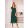 YANA Midi šaty s řasením a výstřihem - zelené 367-1 (Velikost S, Barva Zelená)