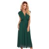 YANA Midi šaty s řasením a výstřihem - zelené 367-1 (Velikost S, Barva Zelená)