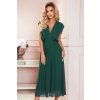 YANA Midi šaty s řasením a výstřihem - zelené 367-1 (Velikost S, Barva Zelená)