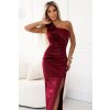 AURORA dlouhé saténové šaty na jedno rameno s růžemi - vínová 580-2 (Velikost UNI, Barva Bordó)