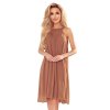 ALIZEE - šifónové šaty s vázáním - MOCCA 350-8 (Velikost L, Barva Hnědá)