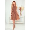 ALIZEE - šifónové šaty s vázáním - MOCCA 350-8 (Velikost L, Barva Hnědá)