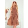 ALIZEE - šifónové šaty s vázáním - MOCCA 350-8 (Velikost L, Barva Hnědá)