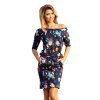 Numoco Sportovní šaty - barevné květy na tmavě modrém pozadí 13-91 (Velikost XL, Barva Modrá)