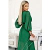 KLARA řasené šaty s páskem a výstřihem - zelená 414-3 (Velikost UNI, Barva Zelená)