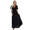Dlouhé šaty s plisovaným výstřihem a zavazováním - černé 545-5 (Velikost UNI, Barva Černá)