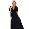 Dlouhé šaty s plisovaným výstřihem a zavazováním - černé 545-5 (Velikost UNI, Barva Černá)